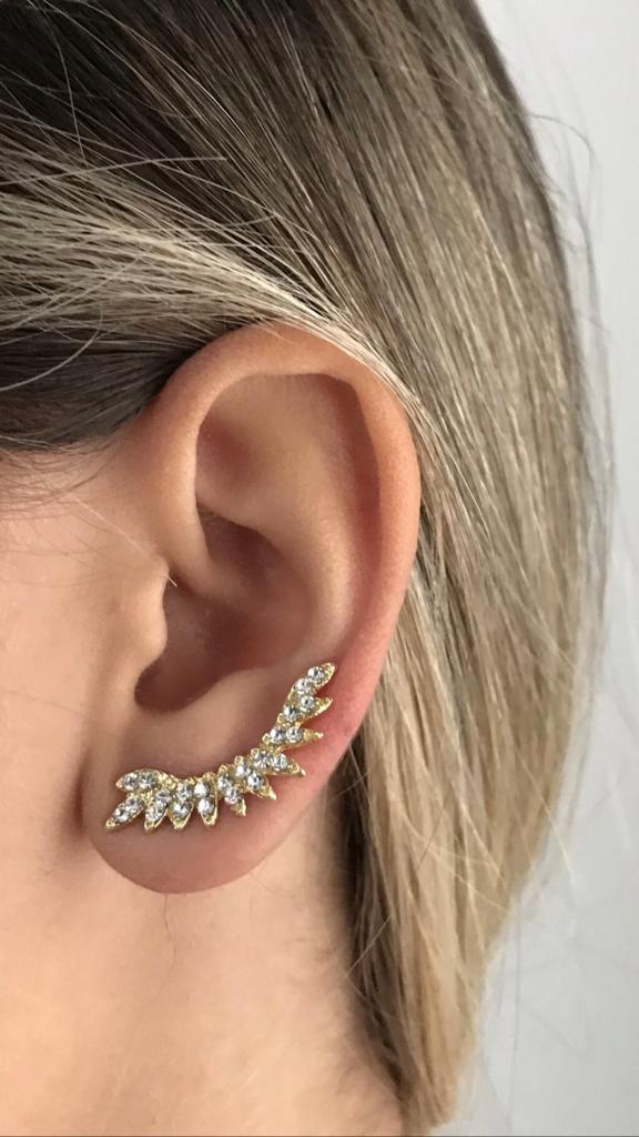 Brinco Ear Cuff Dourado Strass - Cristal