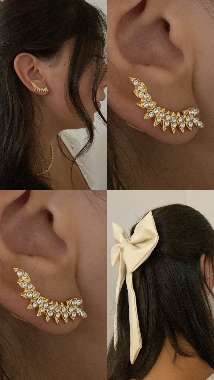 Brinco Ear Cuff Dourado Strass - Cristal